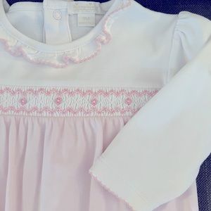 Premiere Kissy Kissy Smocked footie in Pima cotton, size 9 months